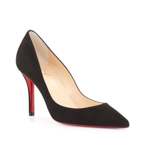 Christian Louboutin Shoes - CHRISTIAN LOUBOUTIN Black Suede Apostrophe Pointed Toe Red Pump